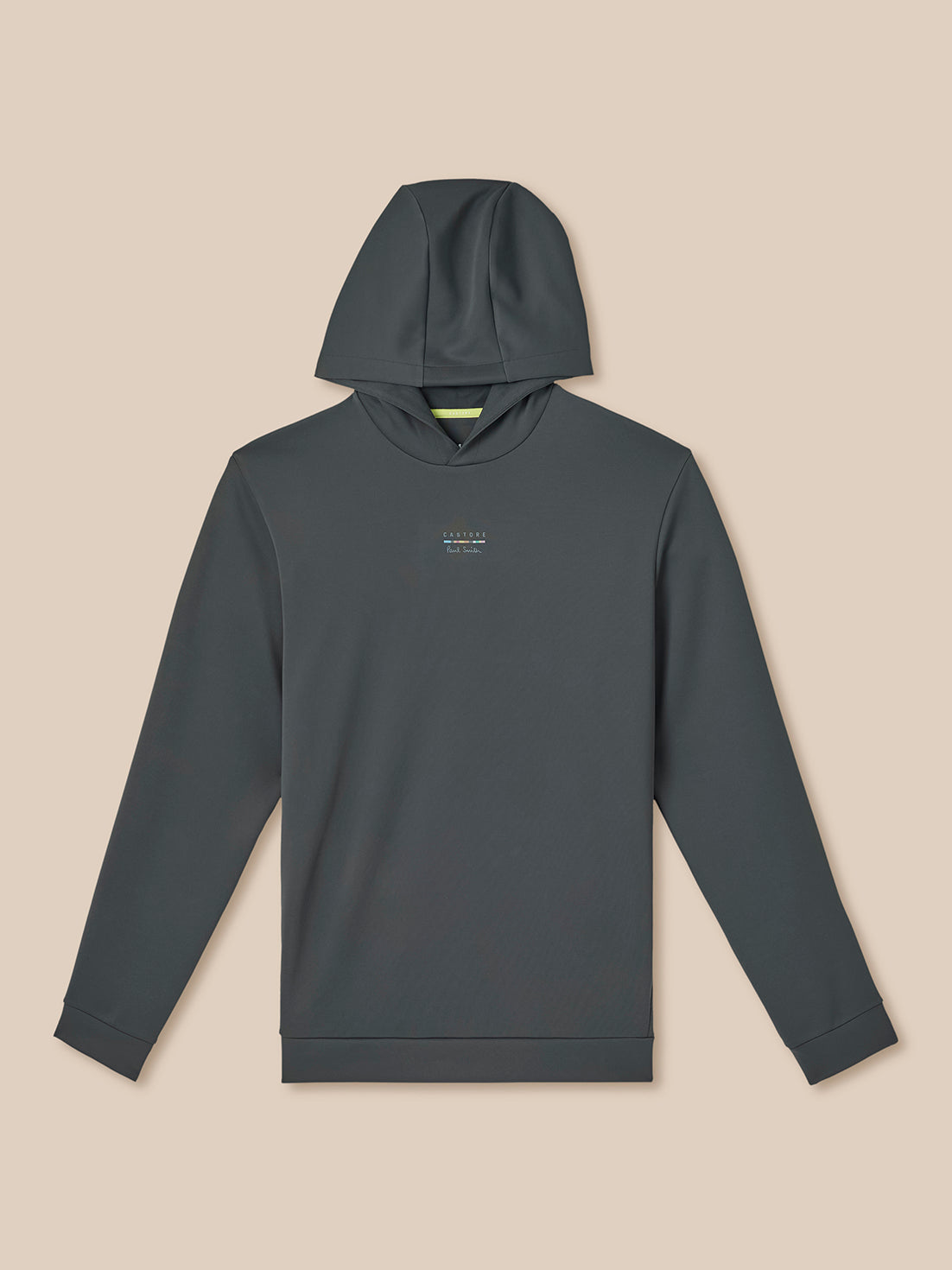 Dark gray hoodie on a beige background