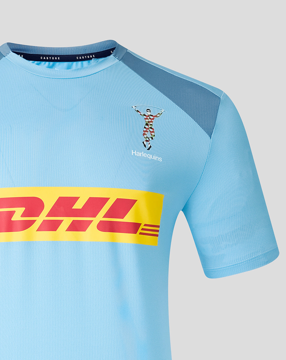 Light blue sports jersey with DHL logo on a gray background
