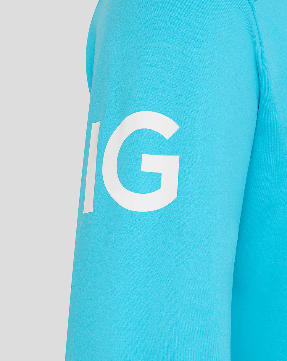 Turquoise sweatshirt with a large white 'G' on a light gray background
