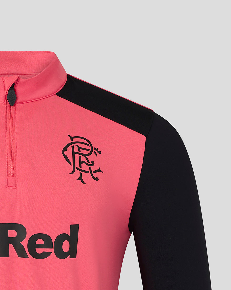 Pink and black sports jersey with a logo on a light gray background
