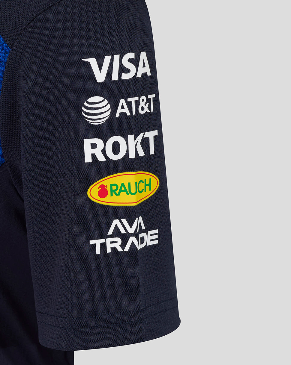 Navy blue sleeve with logos of Visa, AT&T, ROKT, Rauch, and Avi Trade on a light gray background