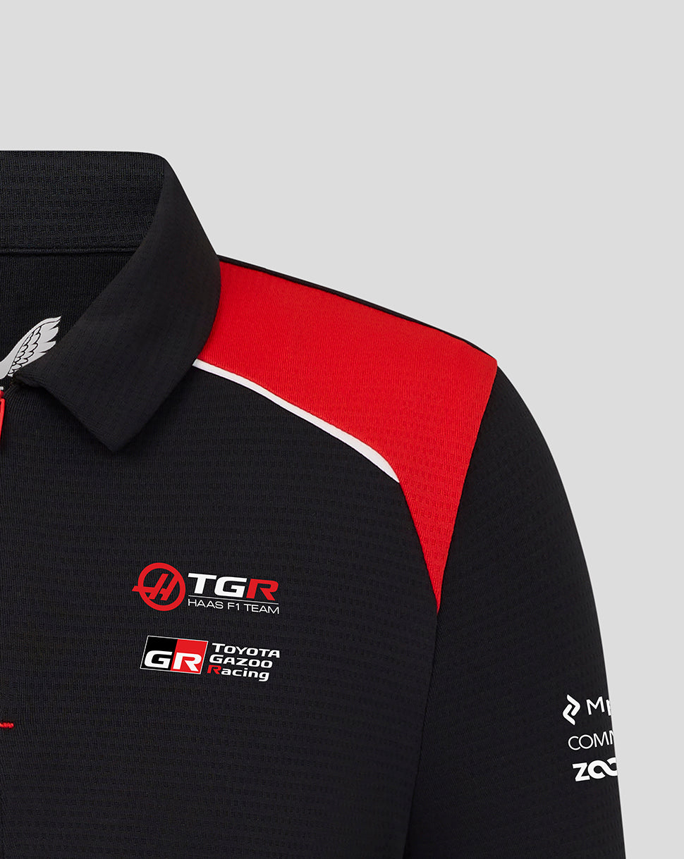 Black and red polo shirt with Toyota Gazoo Racing logos on a gray background