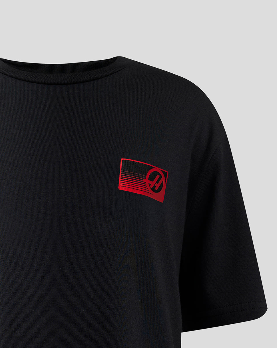 Official Haas Team Junior Full Logo Back Graphic T-Shirt - Black