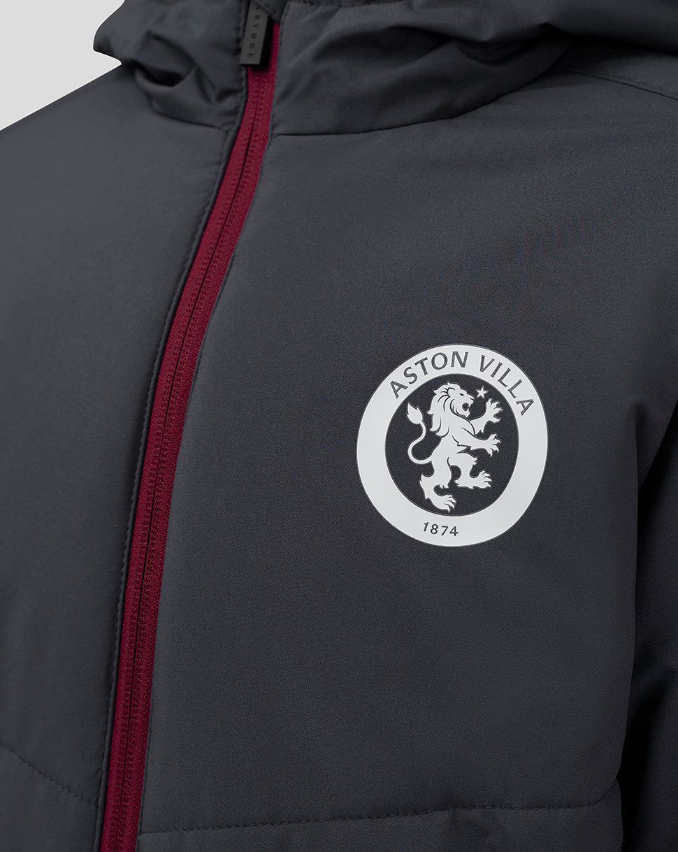 Junior Aston Villa FC Coaches Long Bench Jacket - Ebony / Rhododendron