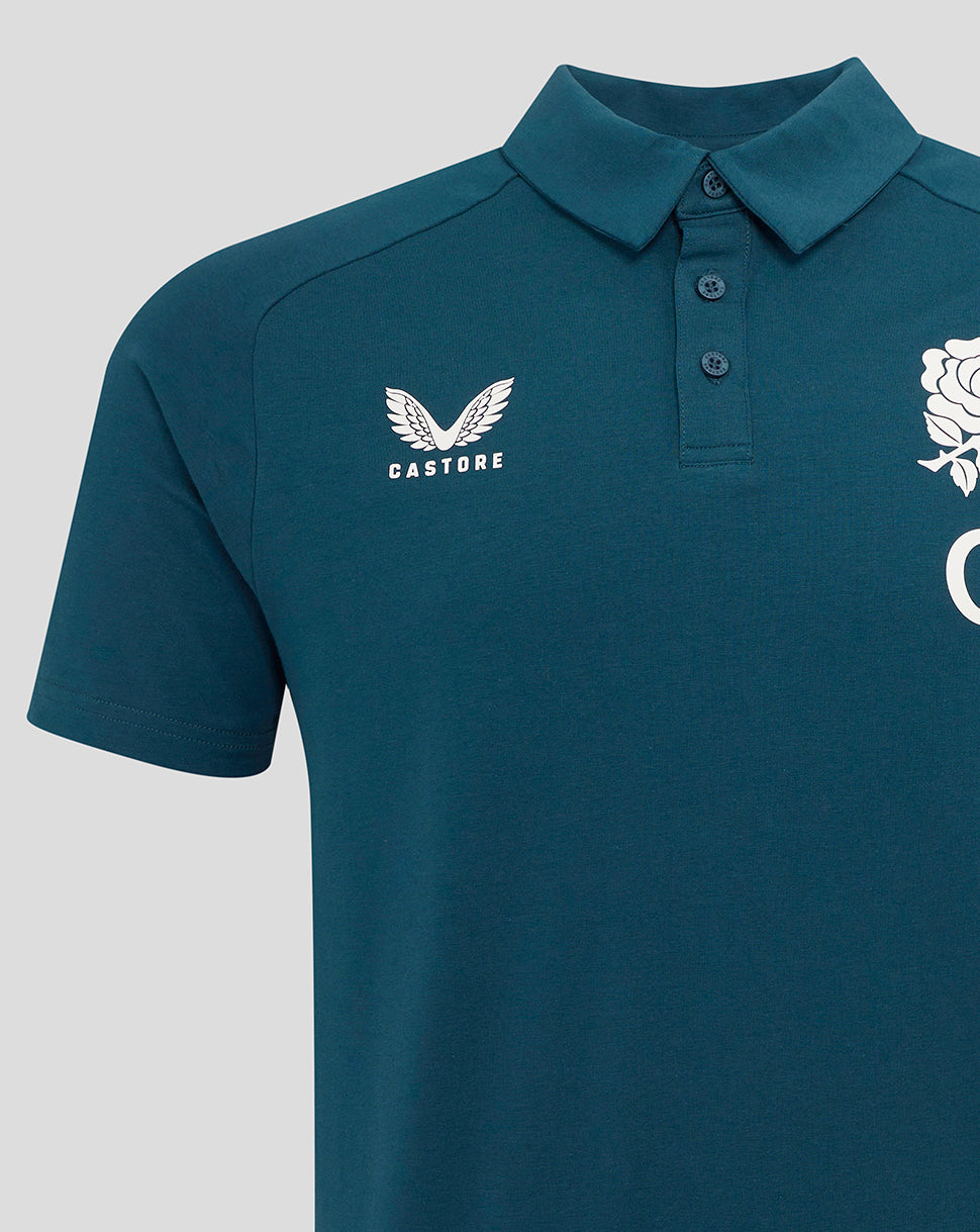 Men's England Rugby 25/26 Travel Short Sleeve Polo - Reflecting Pond