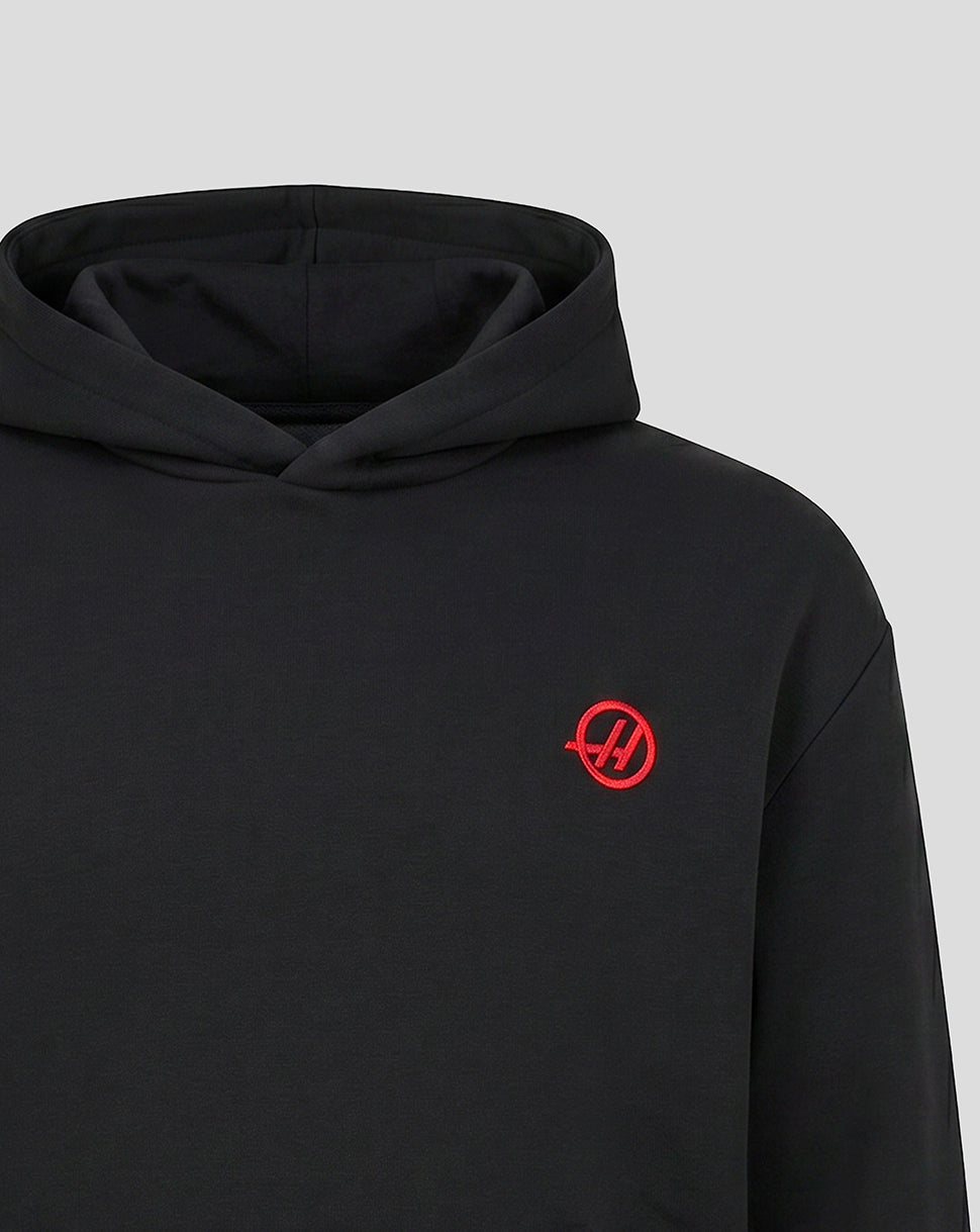 Official Haas Team Unisex Relaxed Fit Monogram Graphic Pullover Hoodie - Black