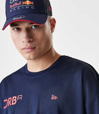 New Era Oracle Red Bull Racing Mens Graphic Oversized Mesh T-Shirt - Dark Blue