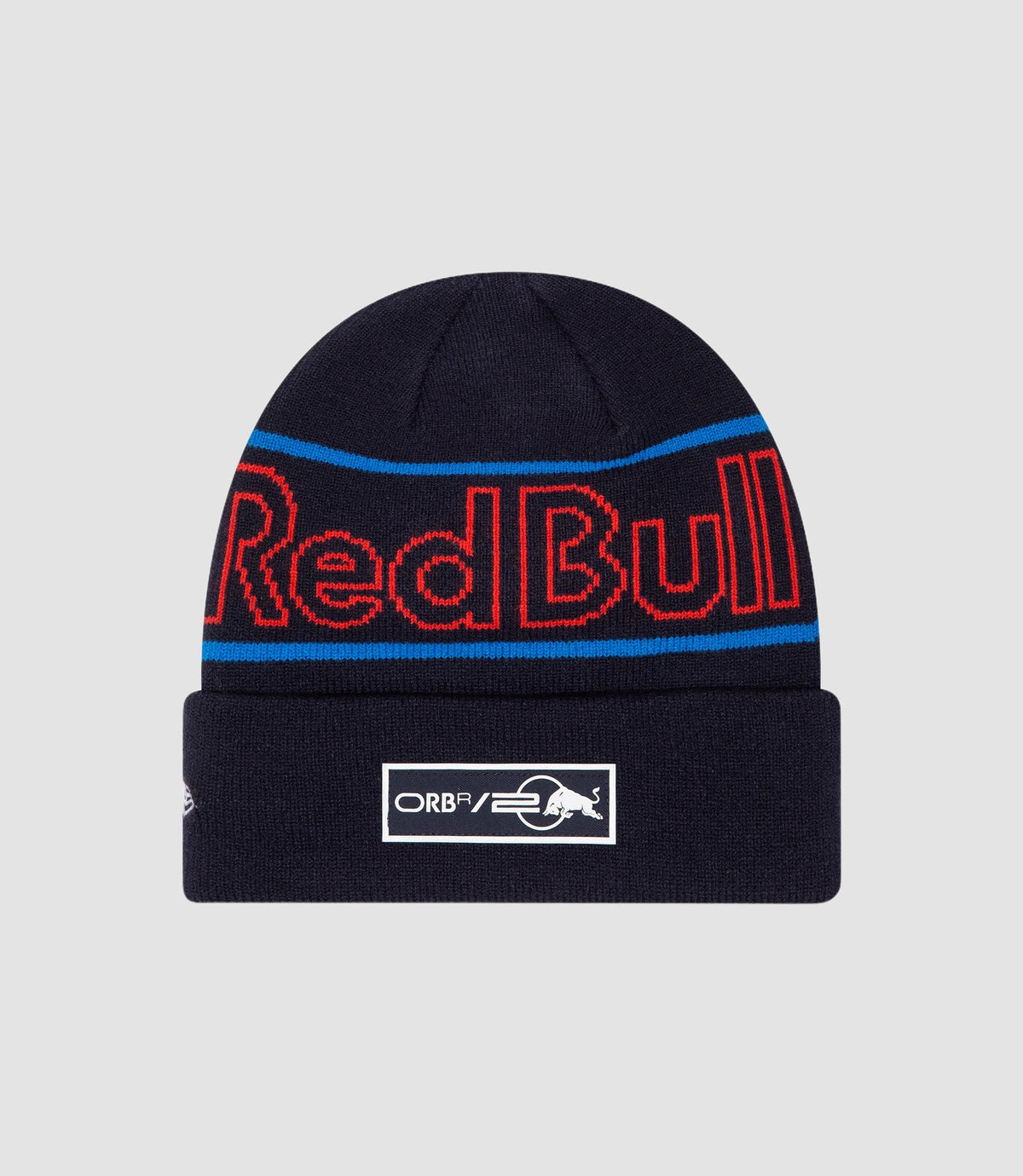 Oracle Red Bull Racing Junior Team cuff beanie for kids navy knit with blue stripes and logo patch