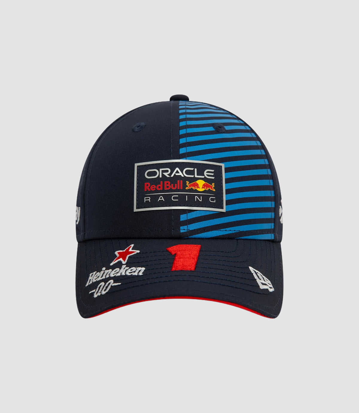 Kids navy and blue striped 9Forty cap with Red Bull Racing badge on the front and sponsor logos on the brim