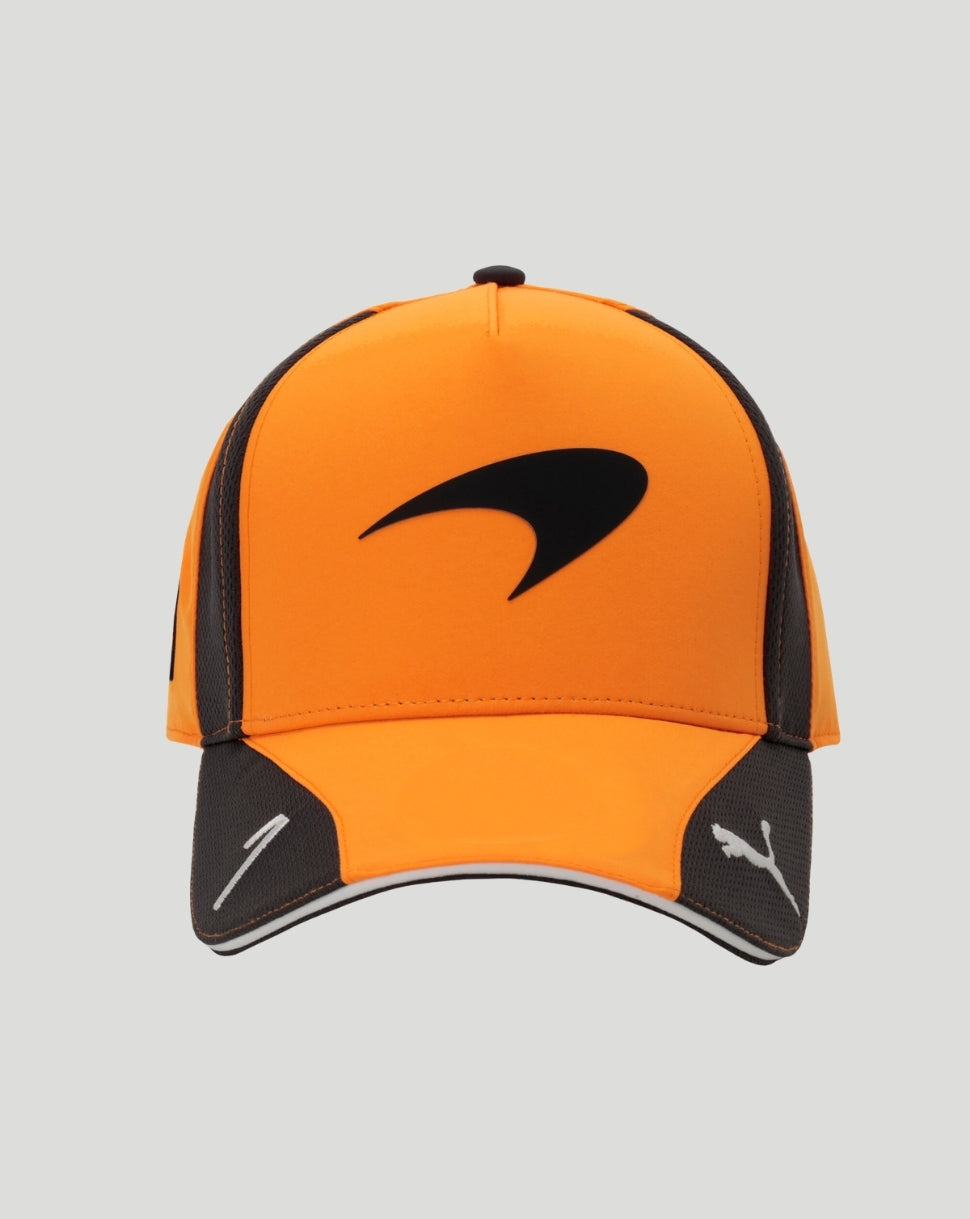 Back view of the orange Papaya McLaren cap showing curved brim and adjustable strap.