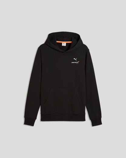 Front view of black McLaren hoodie with chest logo and clean silhouette