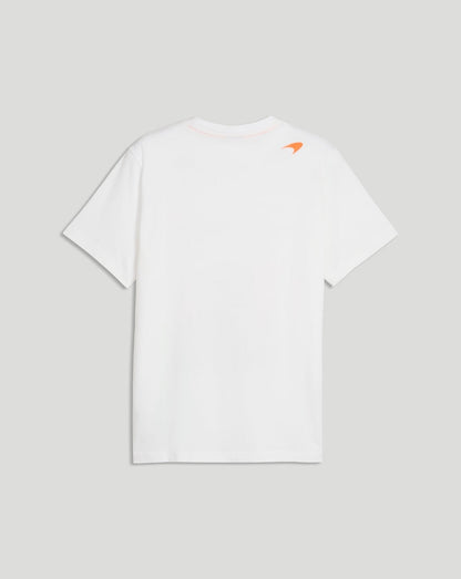 Back view of white McLaren Norris Core T-Shirt with a small orange logo at the shoulder