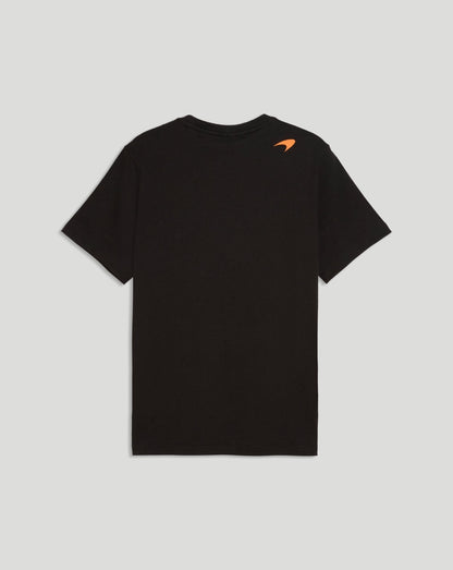 Back view of black McLaren Norris Core T shirt with small orange PUMA logo near the shoulder