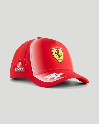 Red Scuderia Ferrari Team Hamilton baseball cap with Ferrari crest and a white 44 graphic on the brim
