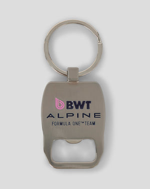 Metal BWT Alpine Formula One Team keyring with built in bottle opener