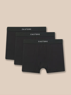 3 pack of black boxers on a white background