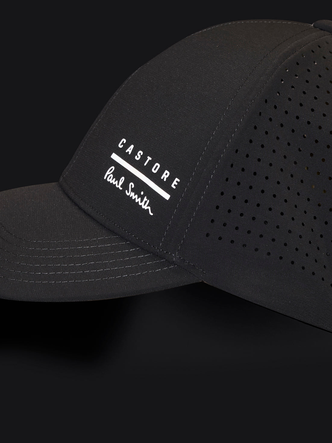 Grey cap with a brand logo on a black background