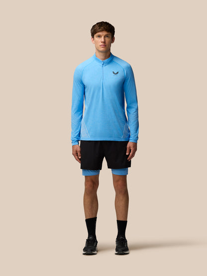 Flow Seamless Quarter Zip Long Sleeve Top - Cool Blue/Black