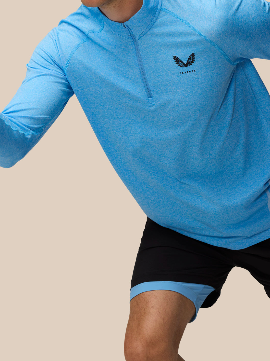 Flow Seamless Quarter Zip Long Sleeve Top - Cool Blue/Black