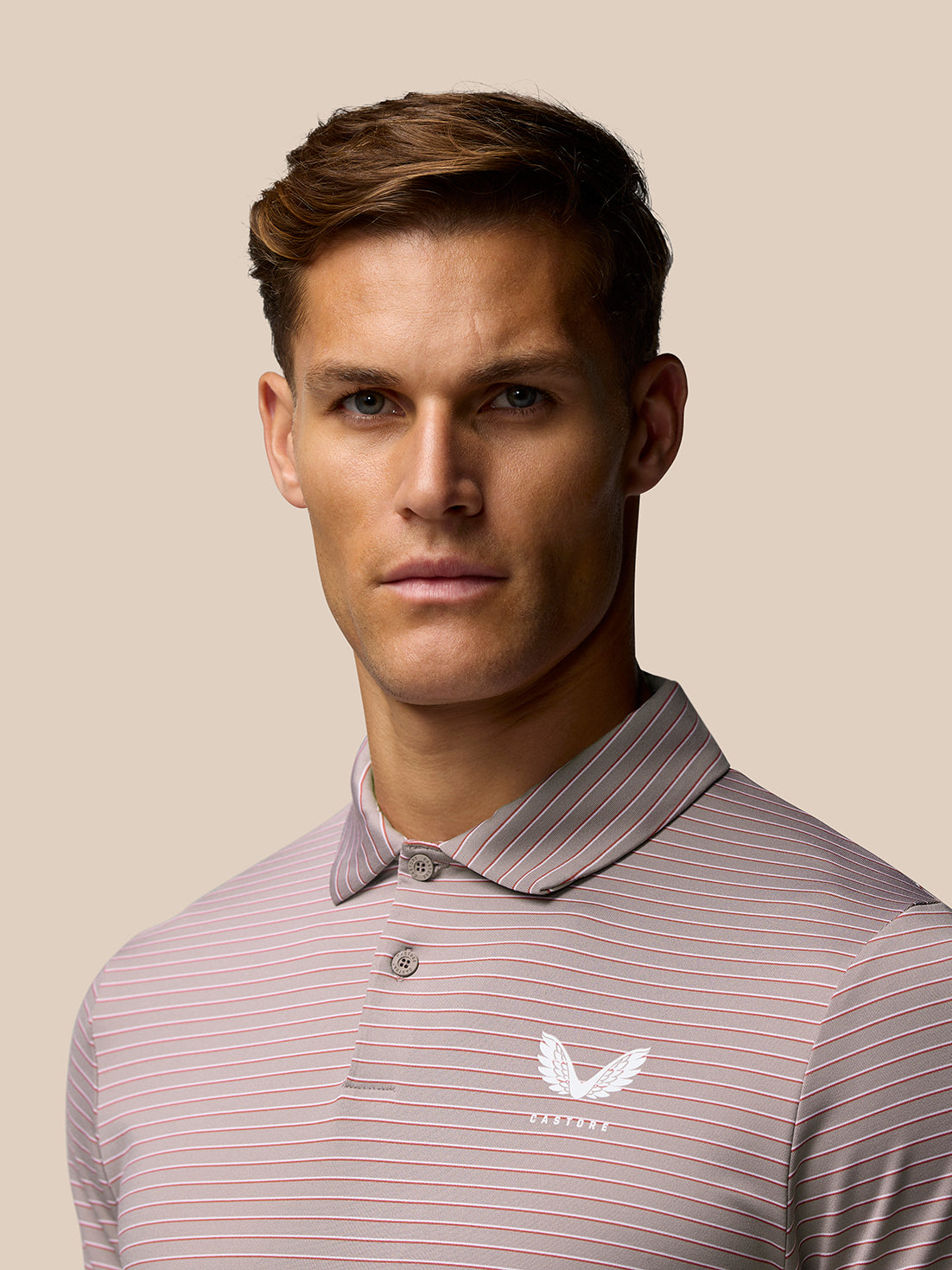 Men’s Golf Short Sleeve Club Yarn Dye Stripe Polo Shirt - Pink