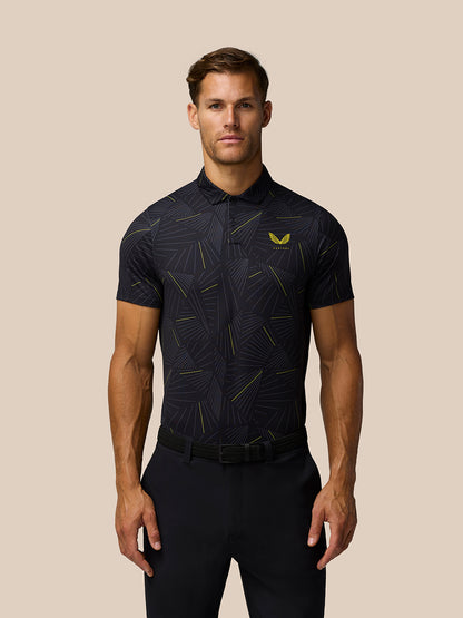 Golf Club Swing Printed Polo - Black/Gunmetal/Mustard