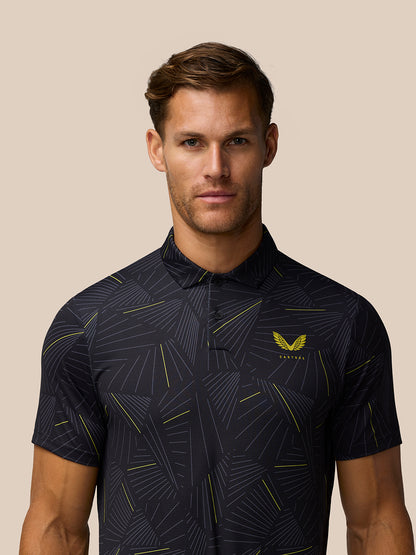 Golf Club Swing Printed Polo - Black/Gunmetal/Mustard