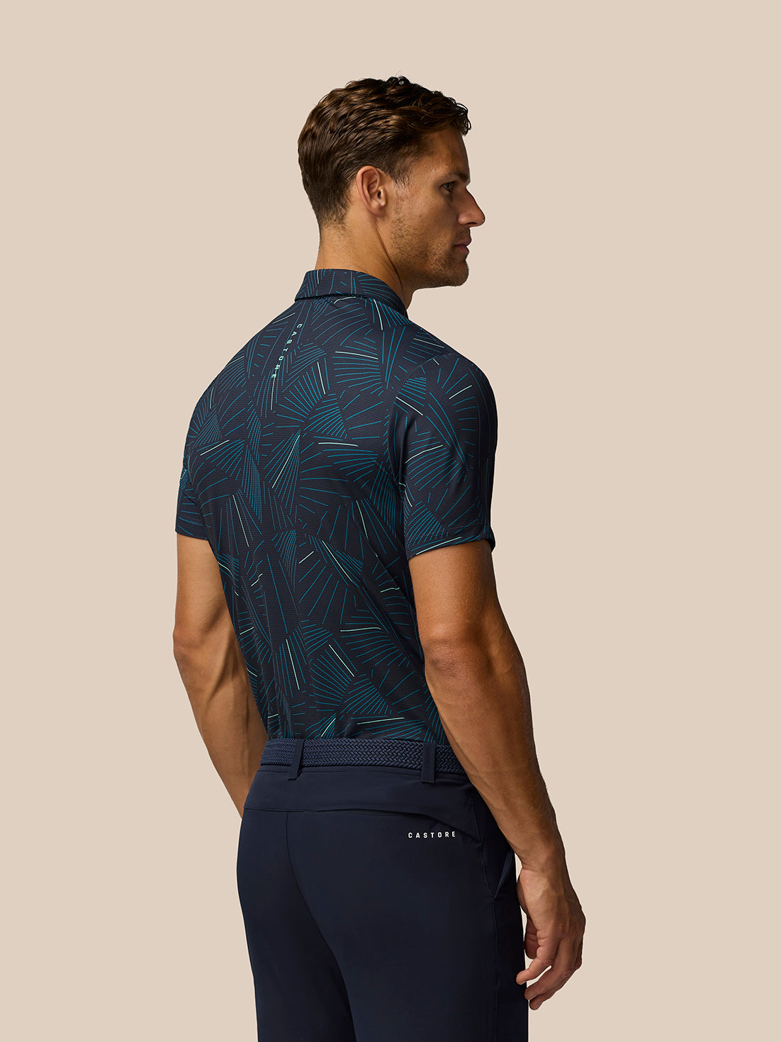 Golf Club Swing Printed Polo - Midnight Navy/Deep Blue/Aqua