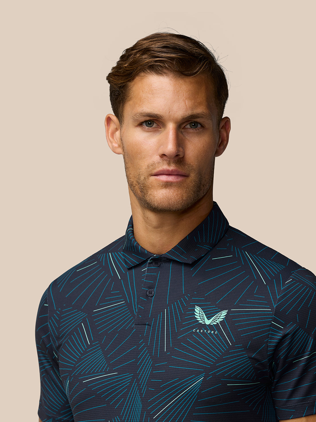 Golf Club Swing Printed Polo - Midnight Navy/Deep Blue/Aqua - Midnight Navy/Deep Blue/Aqua