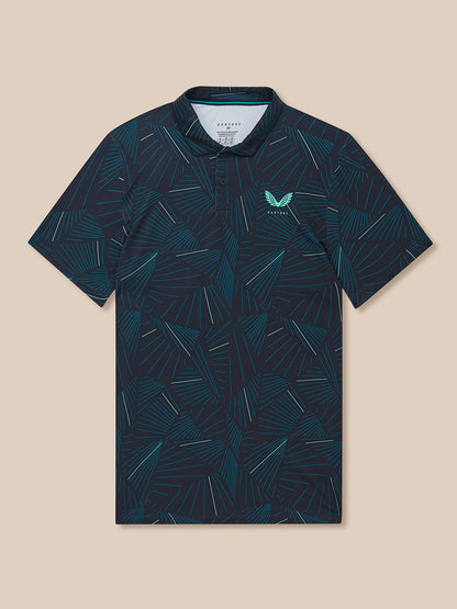 Golf Club Swing Printed Polo - Midnight Navy/Deep Blue/Aqua