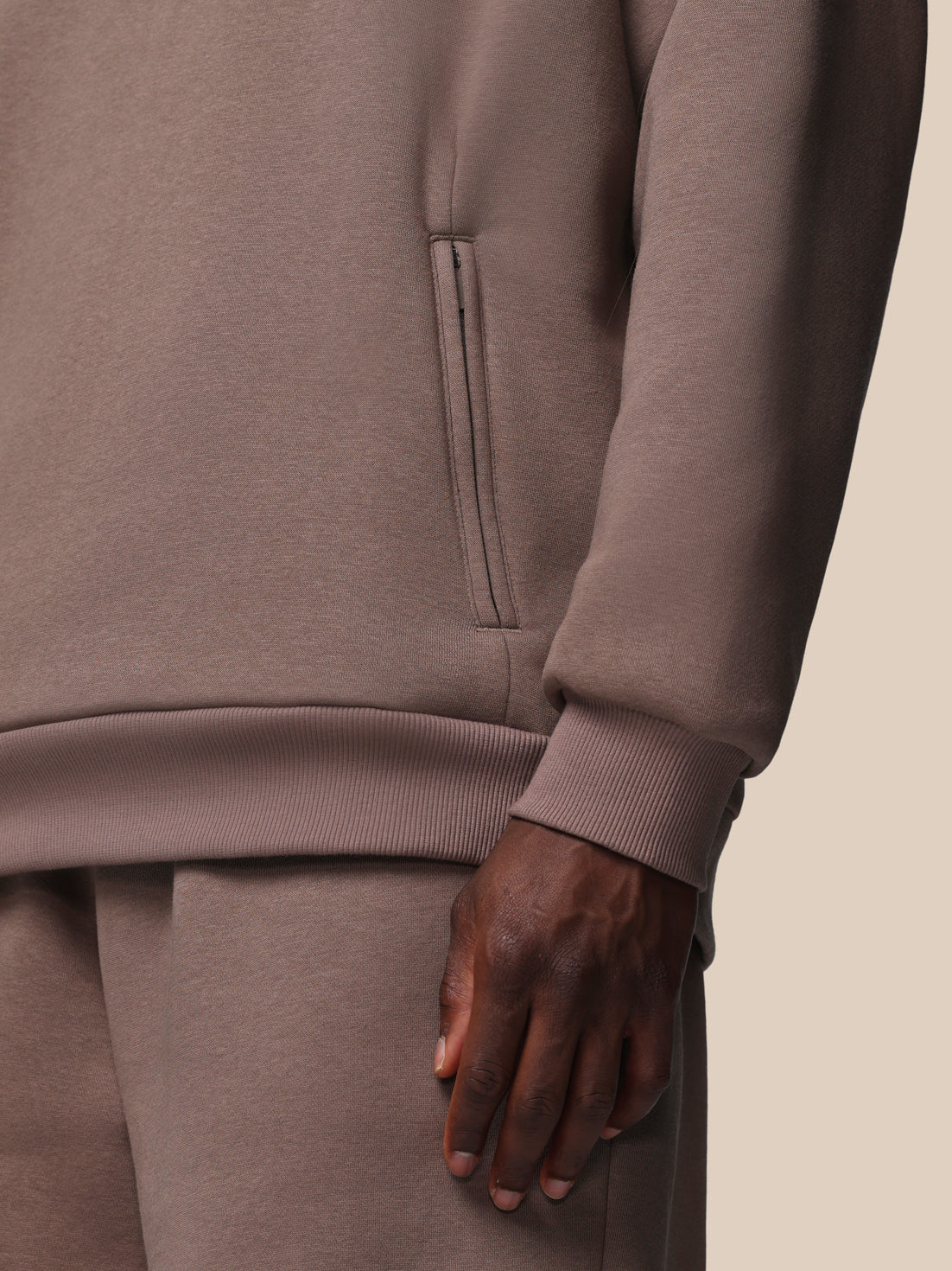 Men’s Adapt Long Sleeve Cotton Fleece Hoodie - Deep Taupe - Deep Taupe