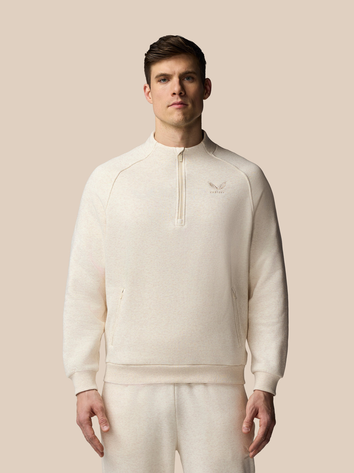 Herren Adapt Cotton Fleece 1/4-Zip-Sweatshirt – Creme - Creme