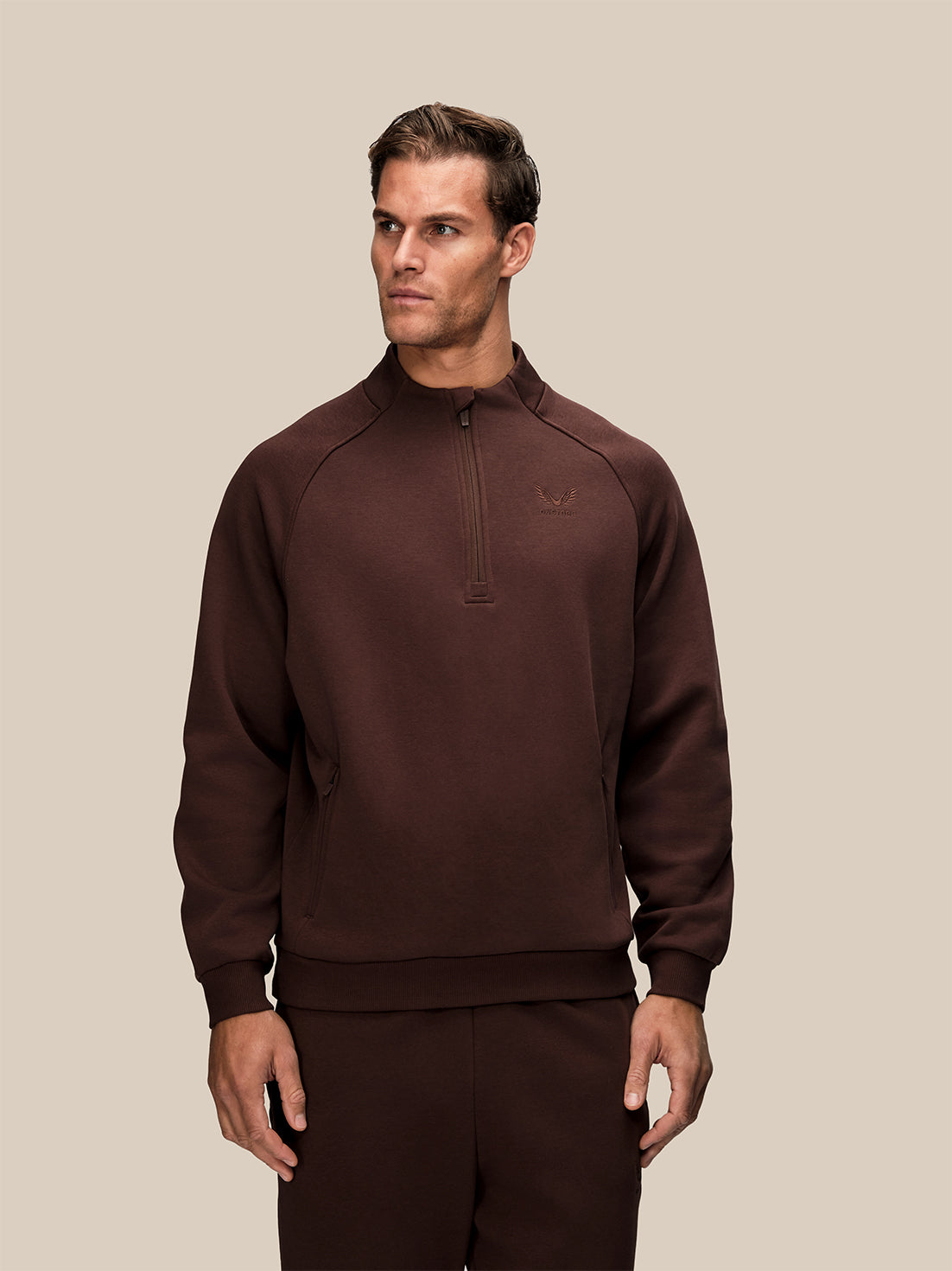 Heren Adapt Katoen Fleece Quarter Zip-sweater - Bruin