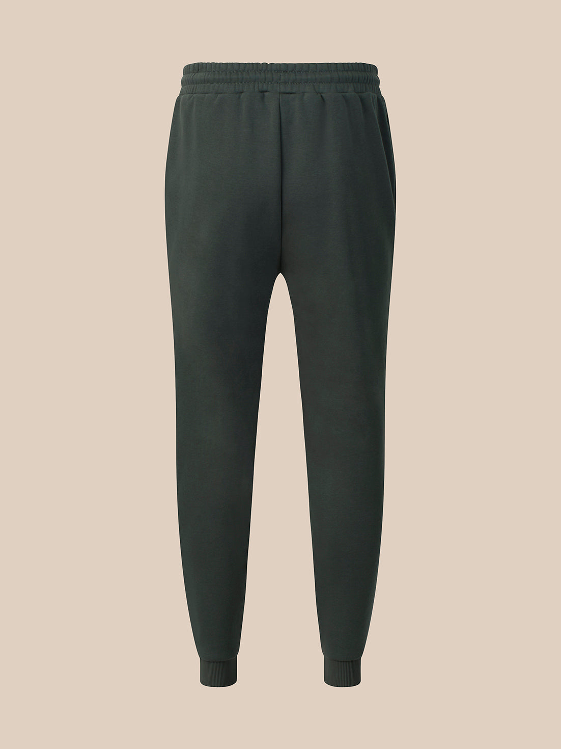 A pair of dark navy blue athletic pants with an elastic waistband, drawstring, and zippered side pockets, shown against a light gray background.