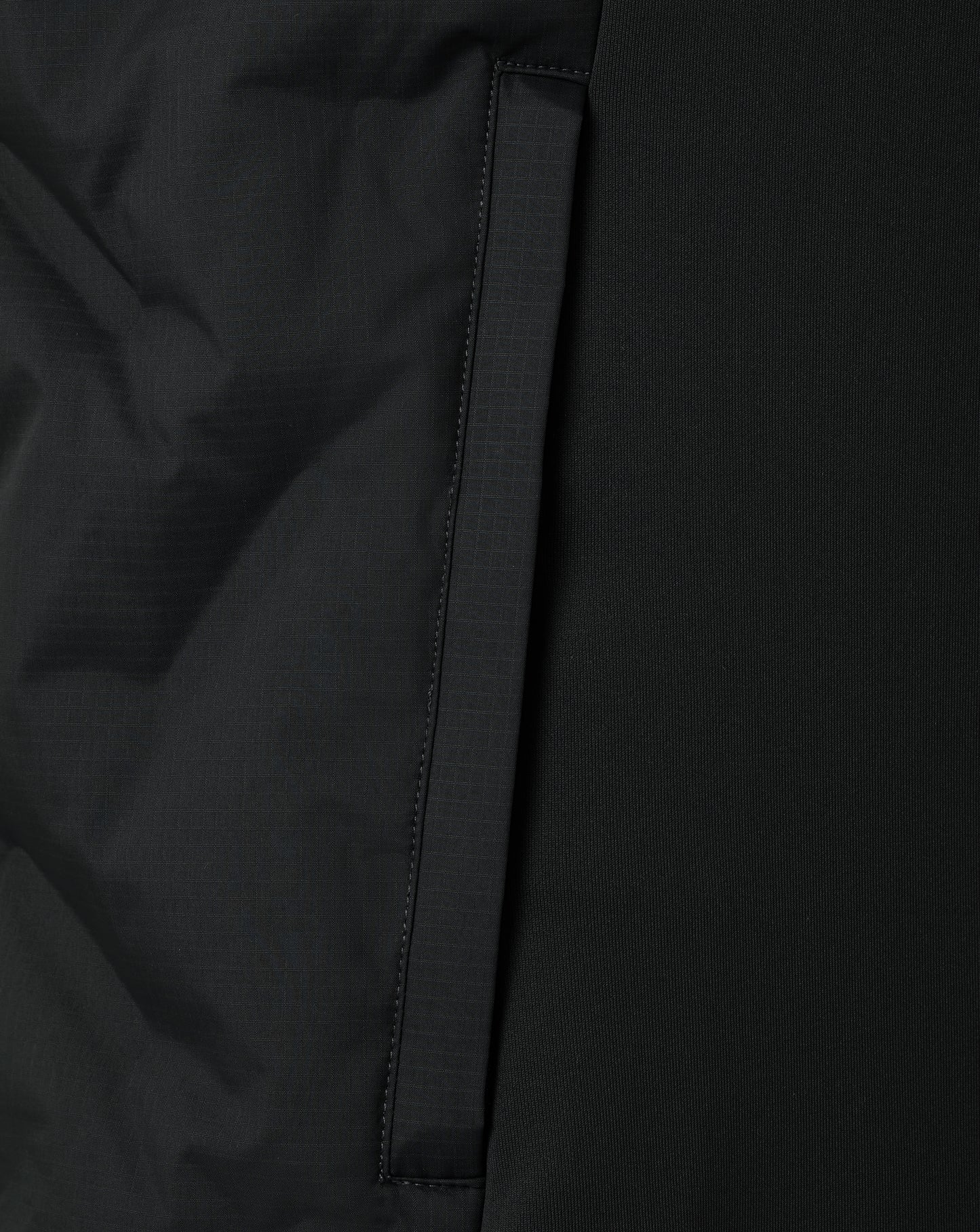 Close-up of a black jacket with a zipper detail