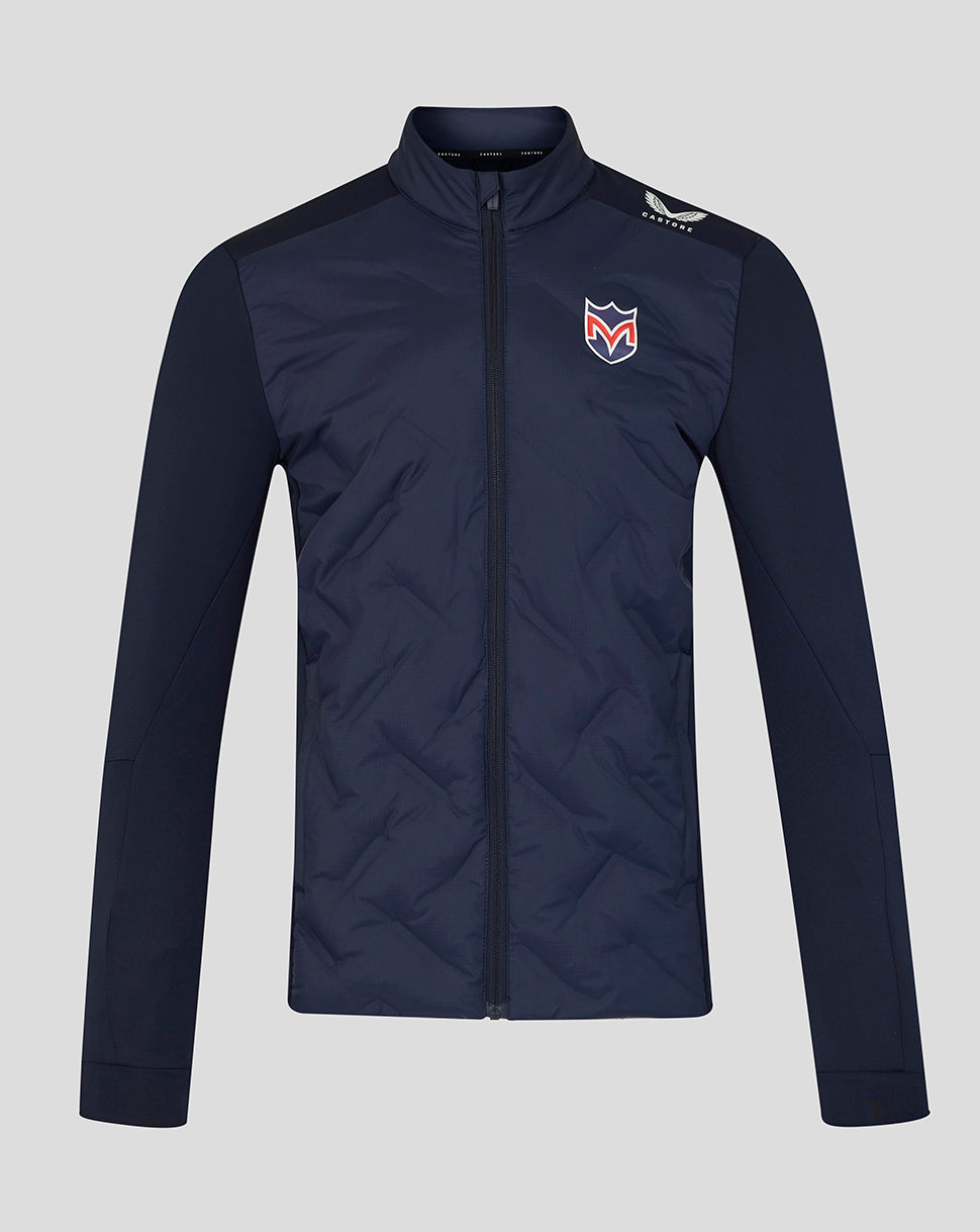Navy blue jacket with the Castore logo on a light gray background