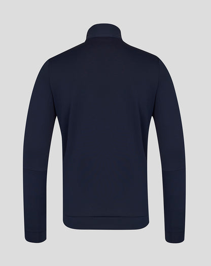 Navy blue half-zip jacket on a light gray background