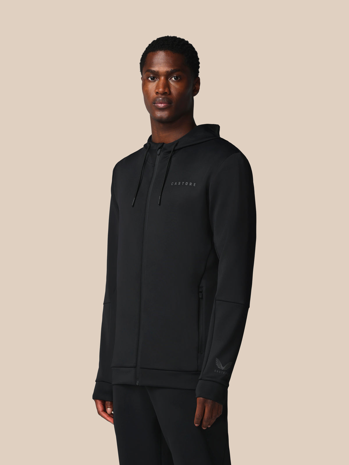 Herren Flex Langarm Hoodie mit durchgehendem Zip – Schwarz - Schwarz