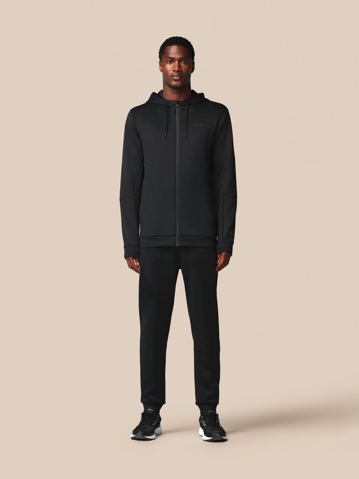 Herren Flex Langarm Hoodie mit durchgehendem Zip – Schwarz - Schwarz