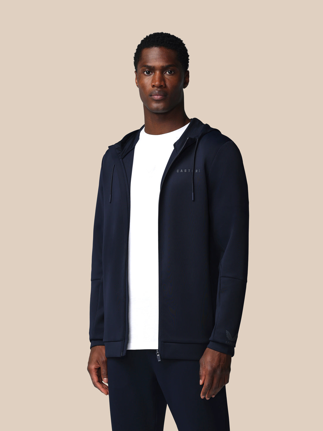 Herren Flex Langarm Hoodie mit durchgehendem Zip – Marineblau - Marineblau