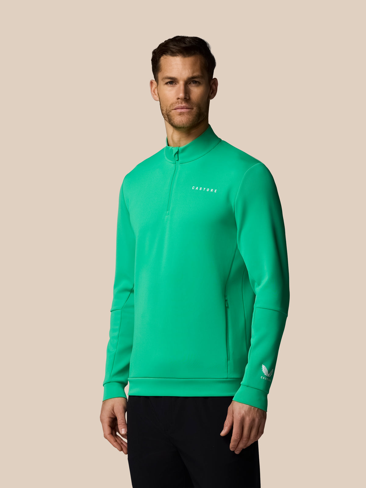 Heren Flex sweatshirt met lange mouw en kwartrits – jadegroen - Jadegroen