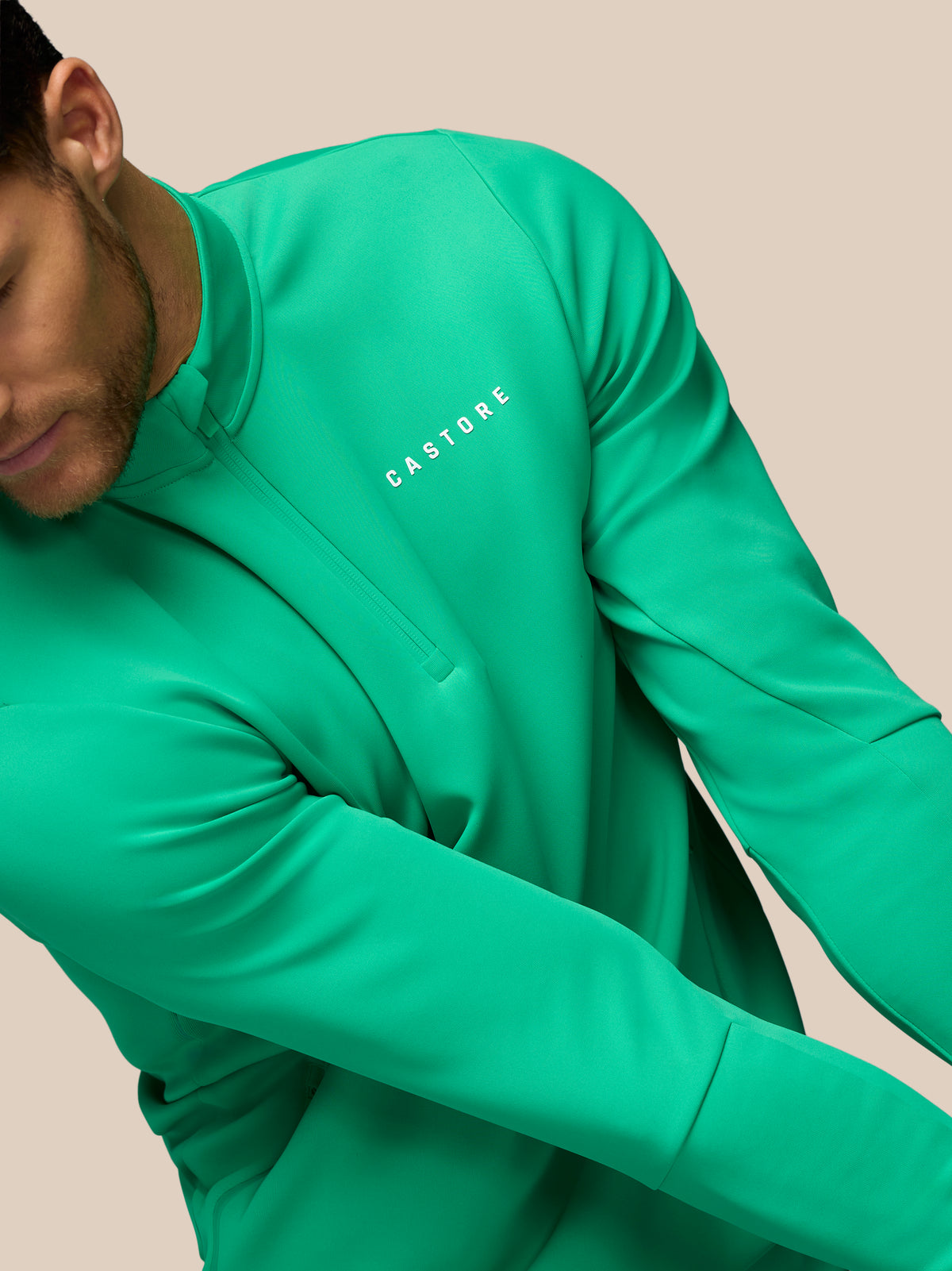 Heren Flex sweatshirt met lange mouw en kwartrits – jadegroen - Jadegroen