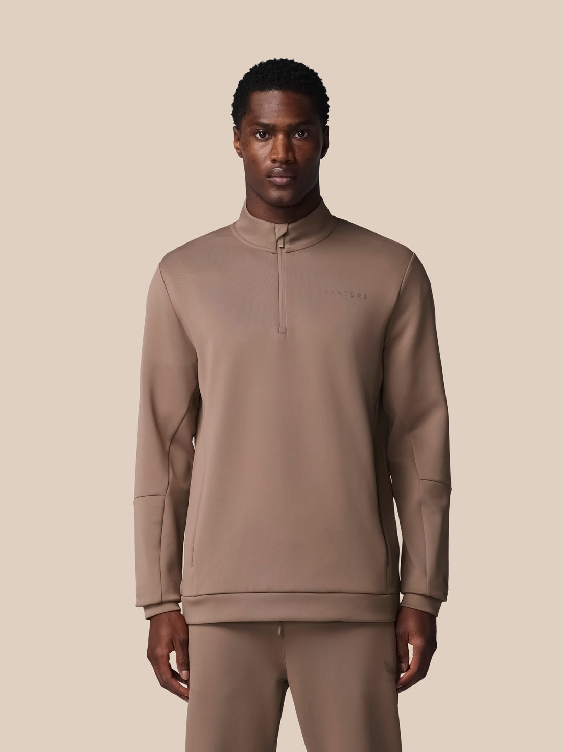Heren Flex sweatshirt met lange mouw en kwartrits – Deep Taupe - Diep taupe