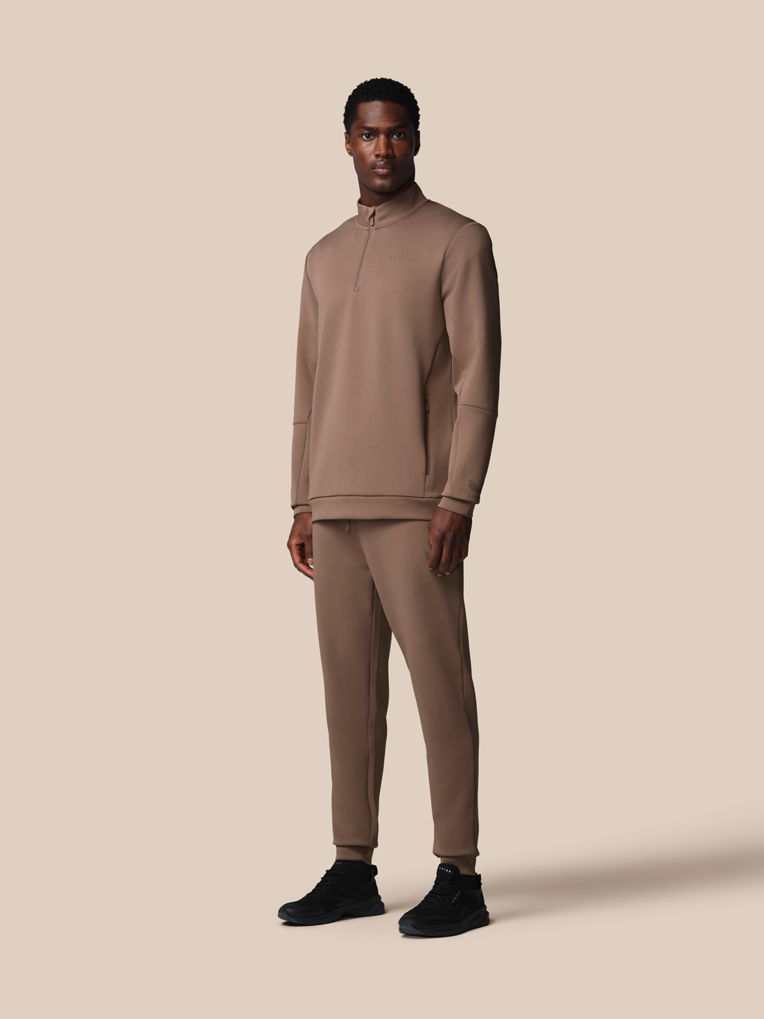 Heren Flex sweatshirt met lange mouw en kwartrits – Deep Taupe - Diep taupe
