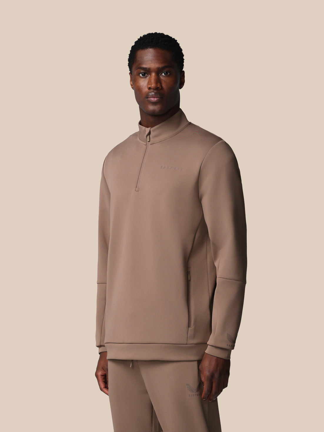 Heren Flex sweatshirt met lange mouw en kwartrits – Deep Taupe - Diep taupe