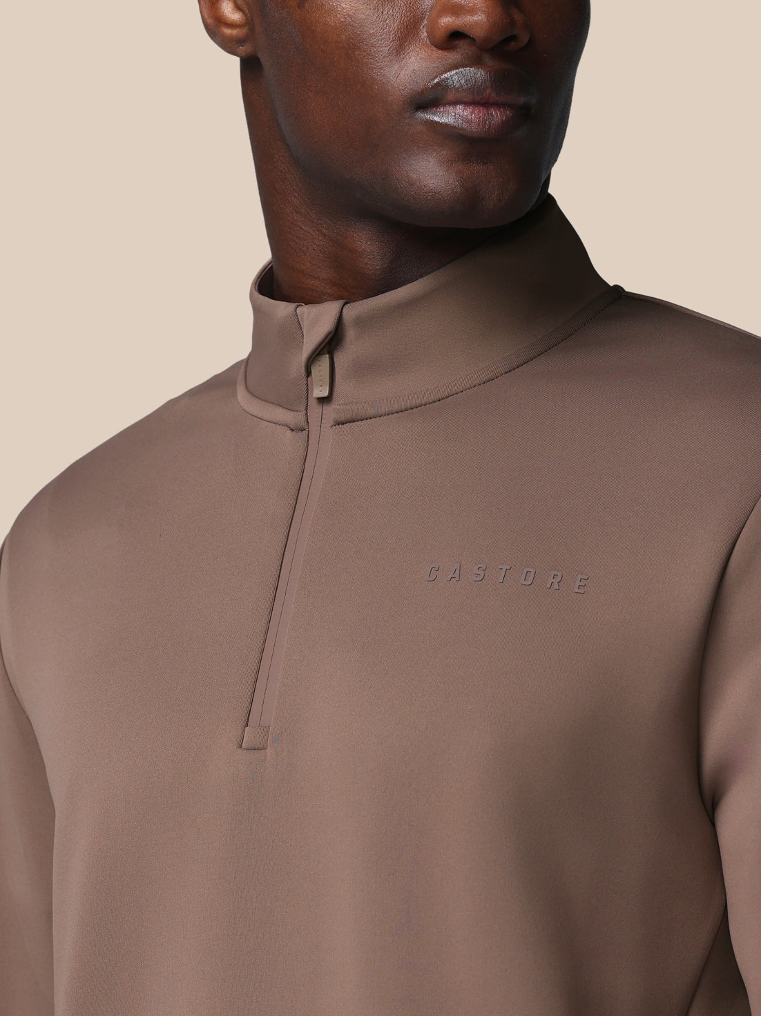 Heren Flex sweatshirt met lange mouw en kwartrits – Deep Taupe - Diep taupe