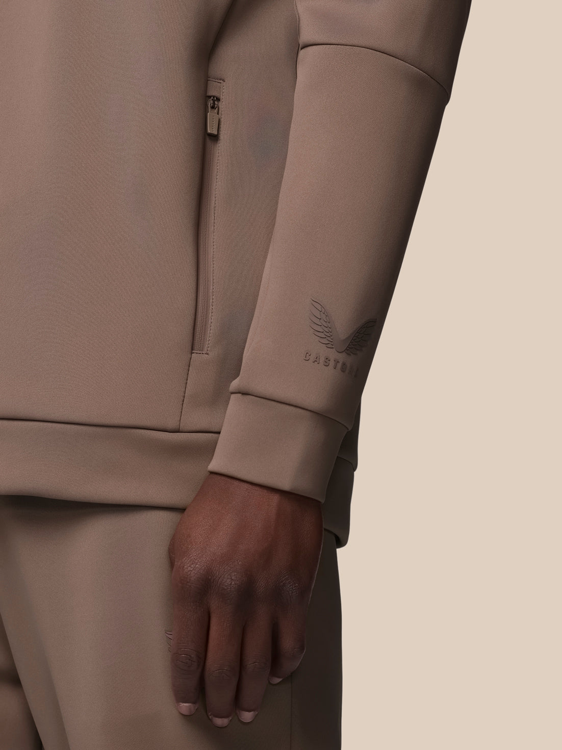 Heren Flex sweatshirt met lange mouw en kwartrits – Deep Taupe - Diep taupe