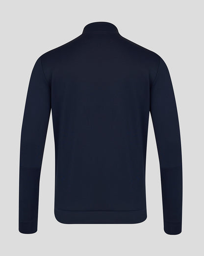 Navy blue half-zip jacket on a light gray background