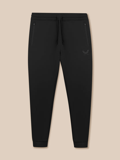 Black jogger pants on a beige background