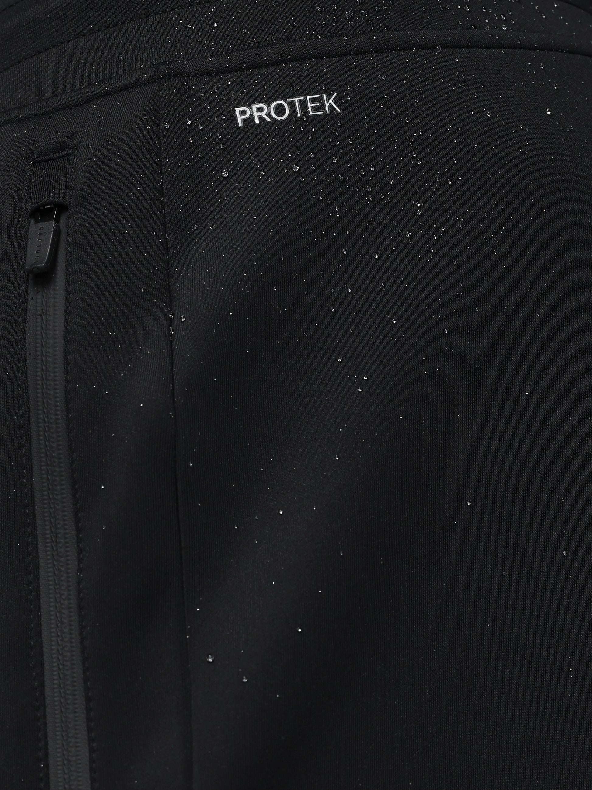 Black jacket with 'PROTEK' branding on a dark background