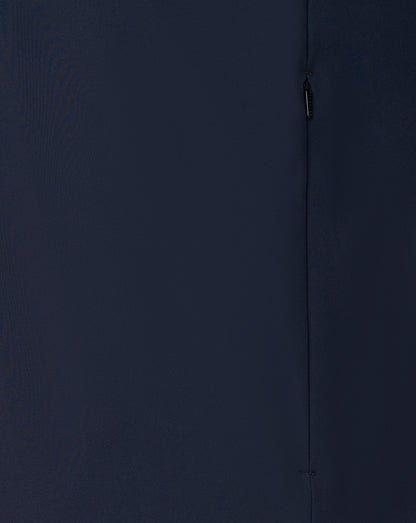 Close-up of a dark blue fabric texture with a zipper detail.
